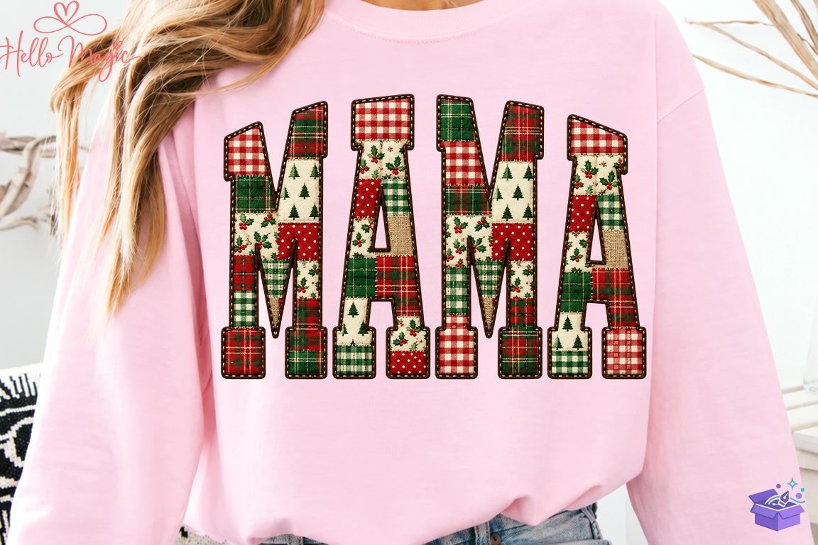 Yılbaşı Gingham Patchwork Mama PNG - Makine Nakış Deseni (SVG, DXF, EPS, PNG) - detaylı önizleme 3