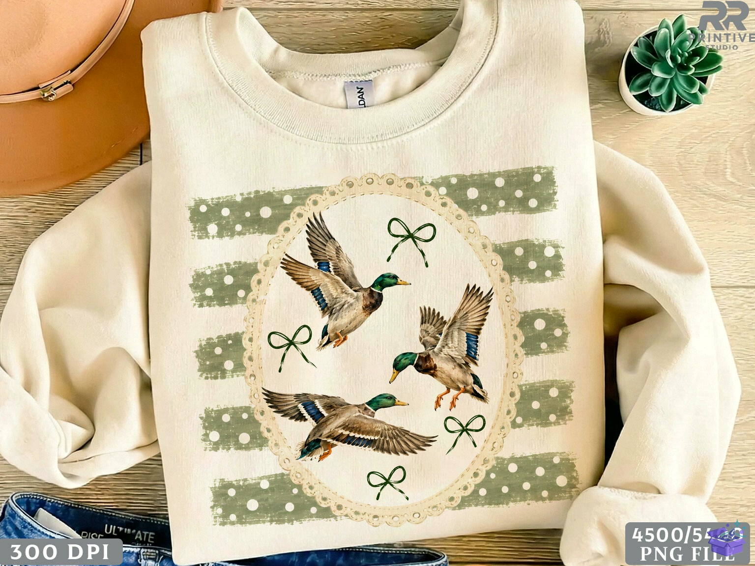 Preppy Trendy Mallard Duck Wreath PNG - DTF & Süblimasyon Baskı Tasarımı (SVG, DXF, EPS, PNG) - detaylı önizleme 2