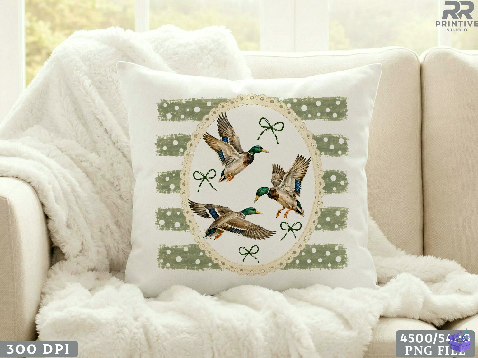 Preppy Trendy Mallard Duck Wreath PNG - DTF & Süblimasyon Baskı Tasarımı (SVG, DXF, EPS, PNG) - detaylı önizleme 3