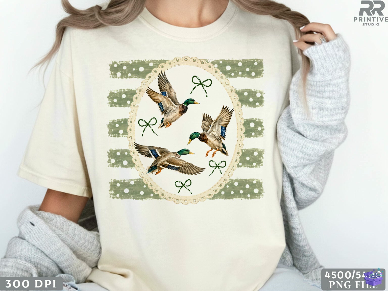 Preppy Trendy Mallard Duck Wreath PNG - DTF & Süblimasyon Baskı Tasarımı (SVG, DXF, EPS, PNG) - detaylı önizleme 4
