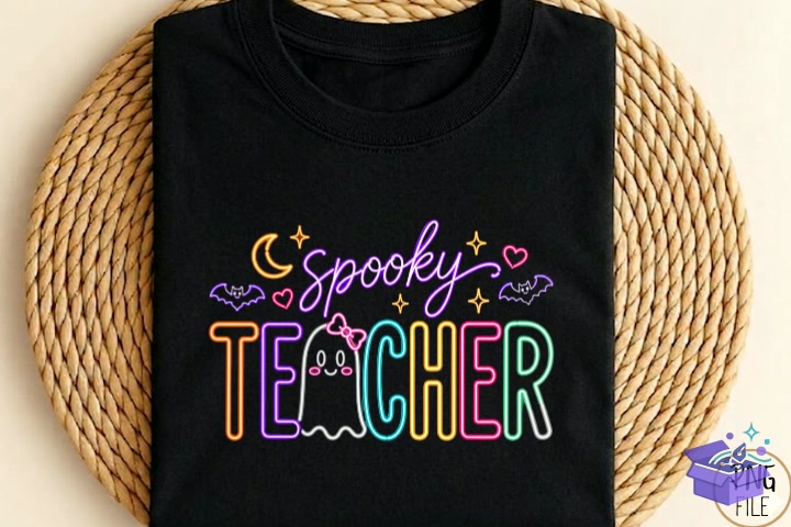 Cute Neon Cadılar Bayramı Spooky Teacher PNG - DTF & Süblimasyon Baskı Tasarımı (SVG, DXF, EPS, PNG) - detaylı önizleme 2