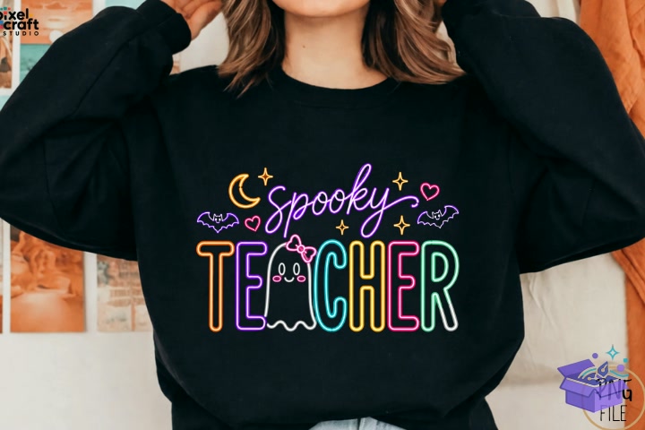 Cute Neon Cadılar Bayramı Spooky Teacher PNG - DTF & Süblimasyon Baskı Tasarımı (SVG, DXF, EPS, PNG) - detaylı önizleme 5