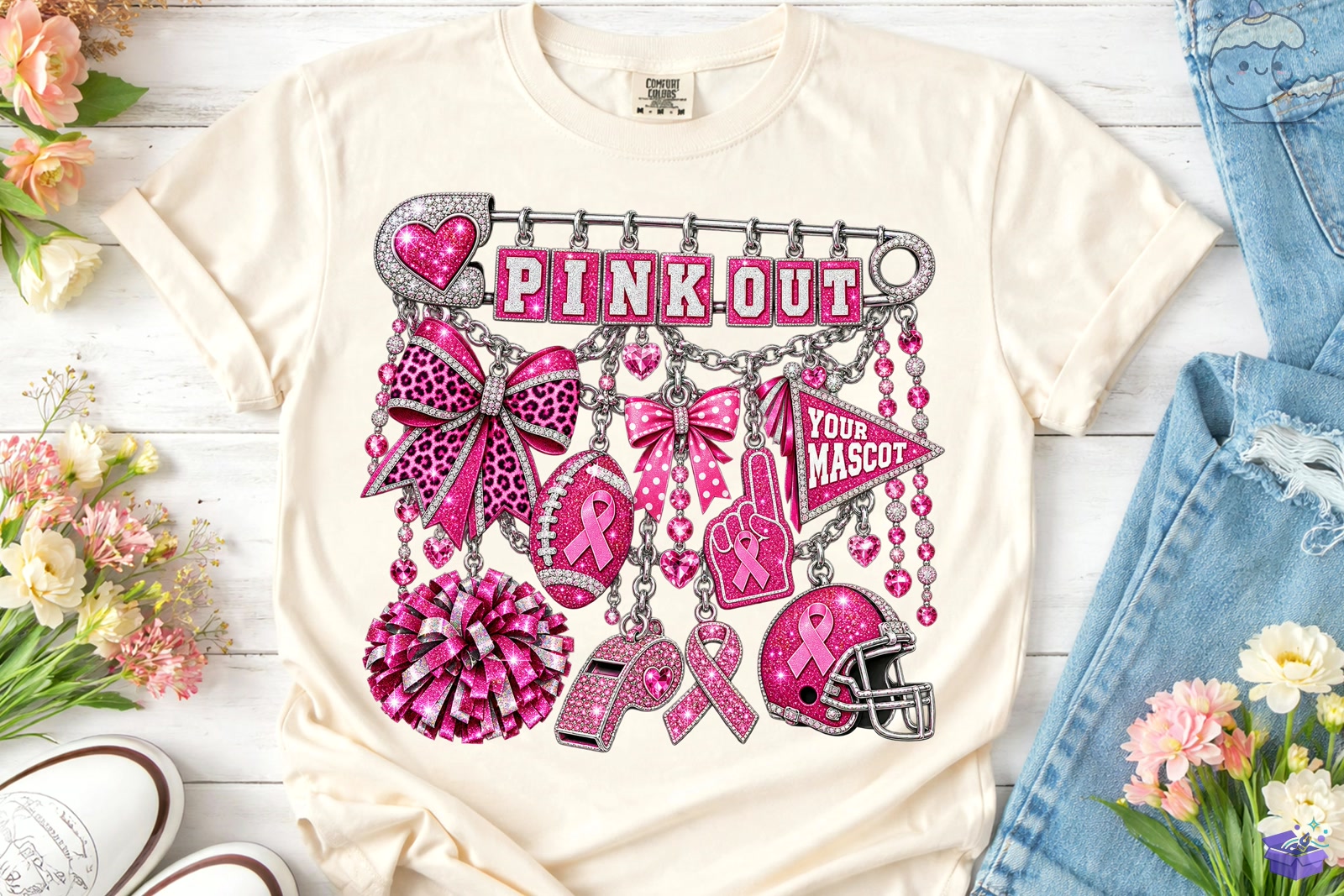 Pink Out Football Charm PNG Süblimasyon Baskı - DTF & Süblimasyon Baskı Tasarımı (SVG, DXF, EPS, PNG) - detaylı önizleme 2
