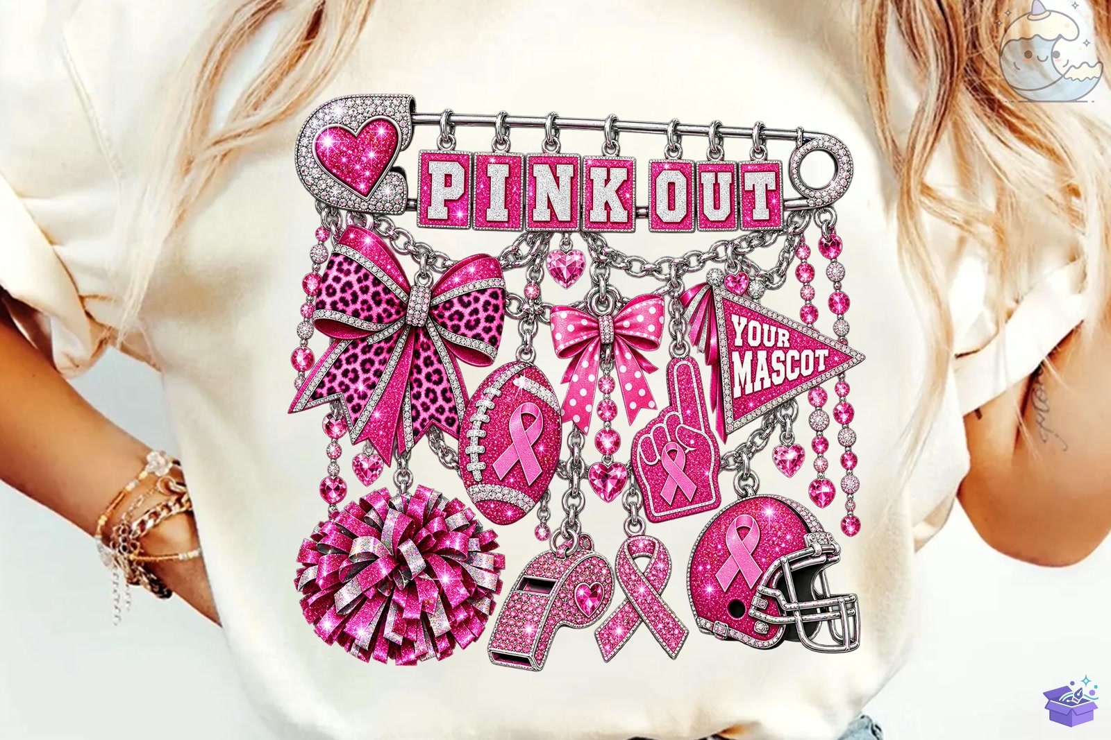 Pink Out Football Charm PNG Süblimasyon Baskı - DTF & Süblimasyon Baskı Tasarımı (SVG, DXF, EPS, PNG) - detaylı önizleme 3