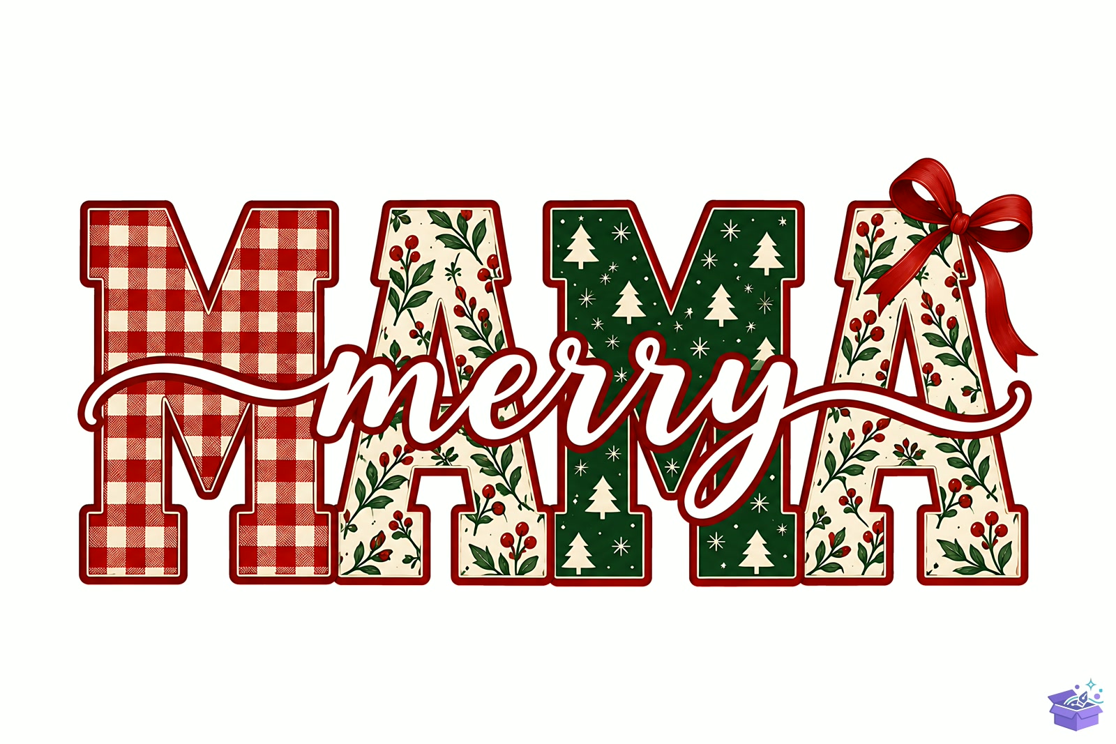 Merry Mama Yılbaşı Typography - DTF & Süblimasyon Baskı Tasarımı (SVG, DXF, EPS, PNG) - DTF Baskı Tasarımları İndir (DXF, SVG, EPS)