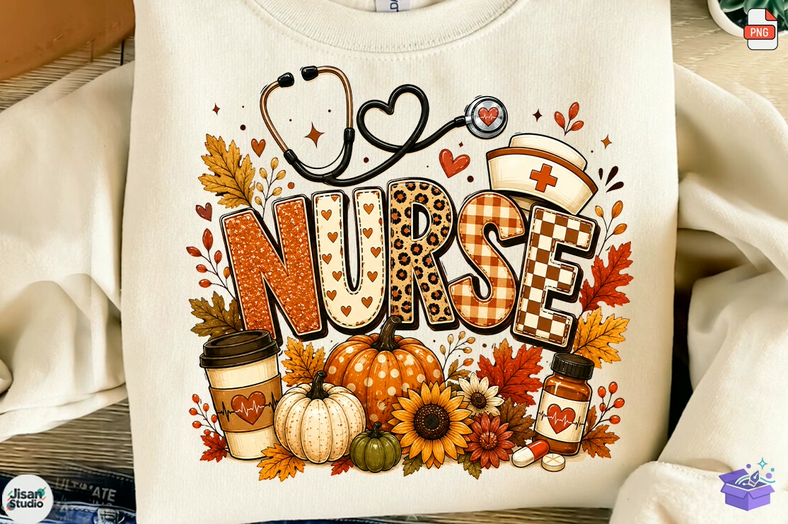 Fall Nurse Pumpkin Bow PNG Thanksgiving - DTF & Süblimasyon Baskı Tasarımı (SVG, DXF, EPS, PNG) - detaylı önizleme 3