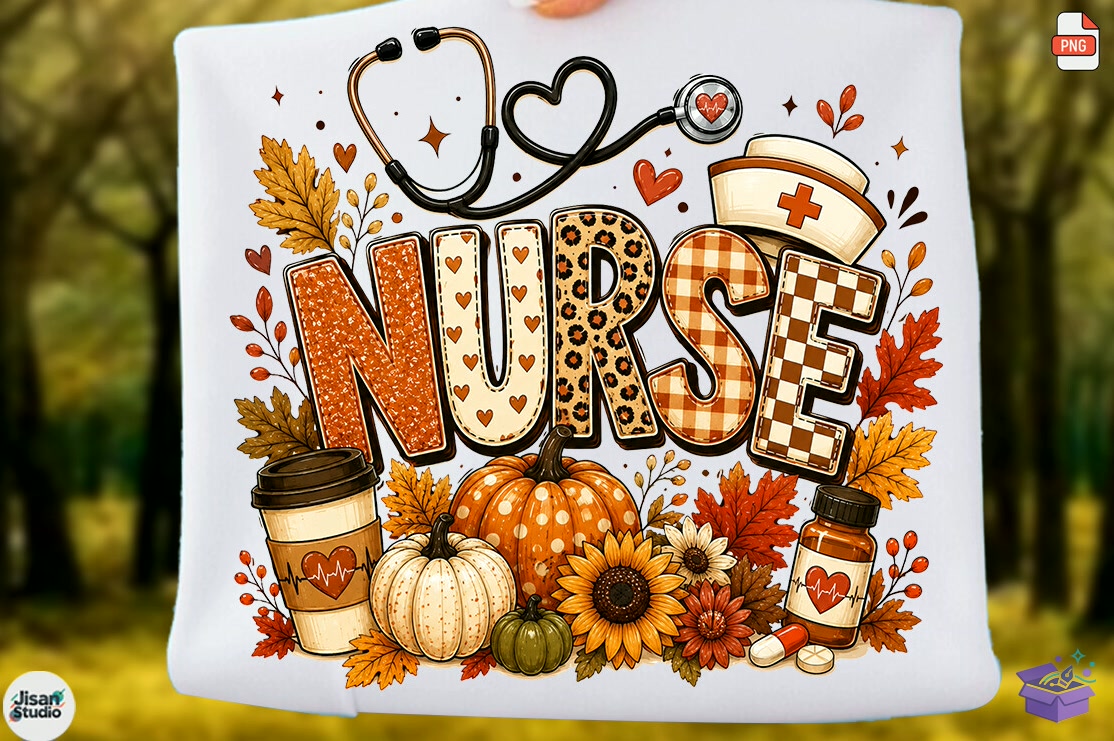 Fall Nurse Pumpkin Bow PNG Thanksgiving - DTF & Süblimasyon Baskı Tasarımı (SVG, DXF, EPS, PNG) - detaylı önizleme 4