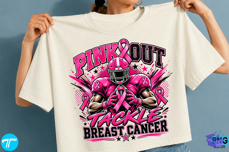 Pink Out Tackle Breast Cancer Shirt Png - DTF & Süblimasyon Baskı Tasarımı (SVG, DXF, EPS, PNG) - detaylı önizleme 4