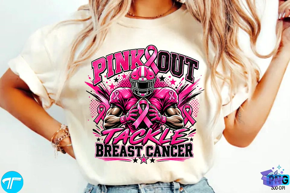 Pink Out Tackle Breast Cancer Shirt Png - DTF & Süblimasyon Baskı Tasarımı (SVG, DXF, EPS, PNG) - detaylı önizleme 5
