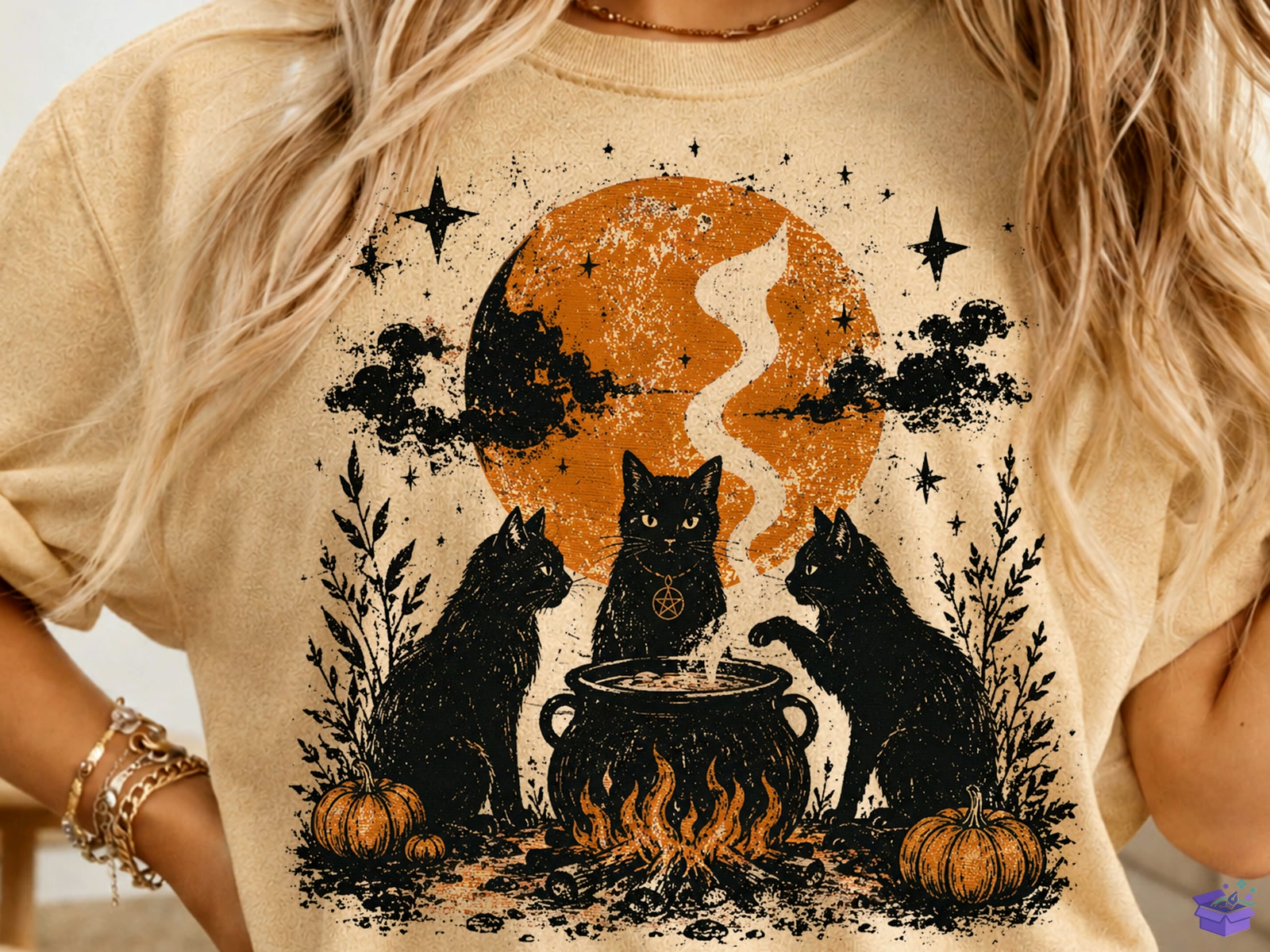Witch Kedi Coven Cadılar Bayramı PNG - DTF & Süblimasyon Baskı Tasarımı (SVG, DXF, EPS, PNG) - DTF Baskı Tasarımları İndir (DXF, SVG, EPS)