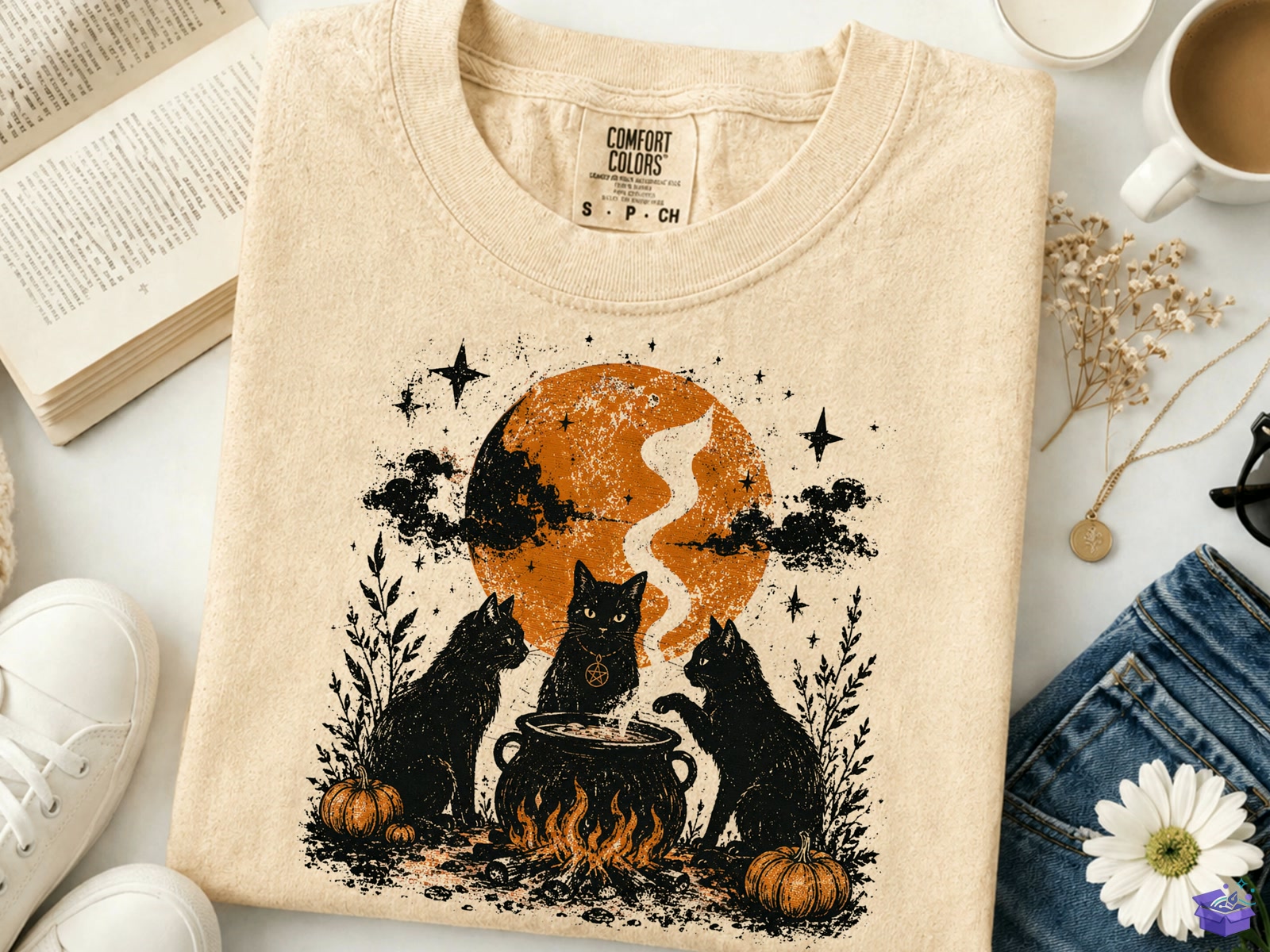 Witch Kedi Coven Cadılar Bayramı PNG - DTF & Süblimasyon Baskı Tasarımı (SVG, DXF, EPS, PNG) - detaylı önizleme 3