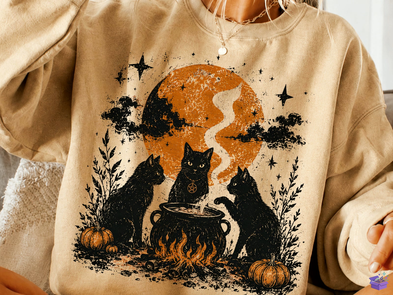 Witch Kedi Coven Cadılar Bayramı PNG - DTF & Süblimasyon Baskı Tasarımı (SVG, DXF, EPS, PNG) - detaylı önizleme 4