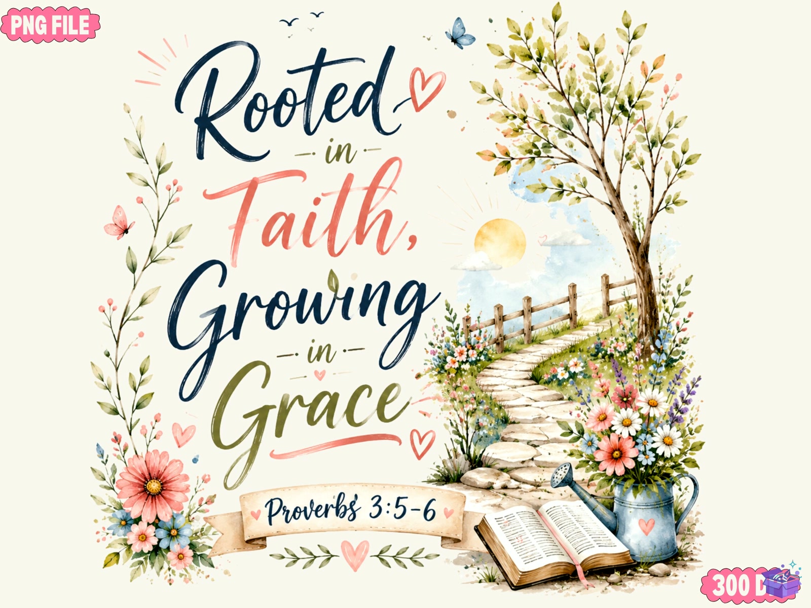 Christian Floral Bible Verse Faith Png - DTF & Süblimasyon Baskı Tasarımı (SVG, DXF, EPS, PNG) - detaylı önizleme 4