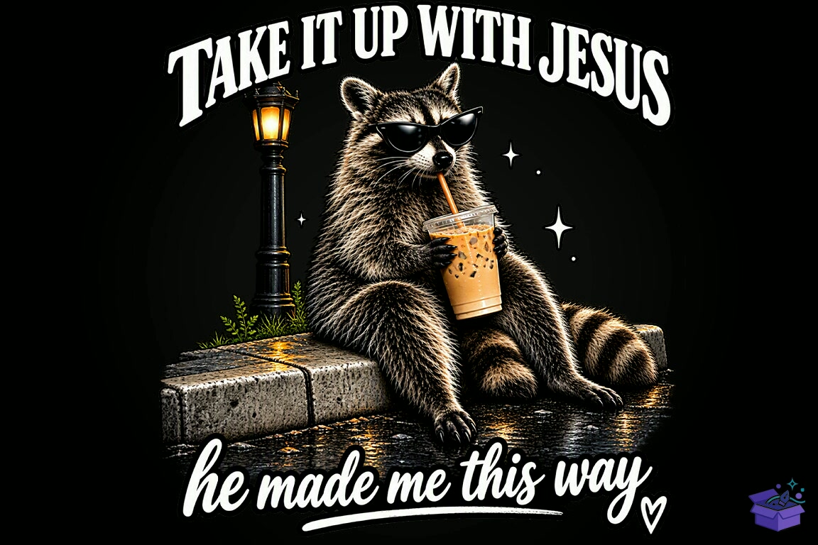 Jesus Raccoon Christian Quote PNG - DTF & Süblimasyon Baskı Tasarımı (SVG, DXF, EPS, PNG) - DTF Baskı Tasarımları İndir (DXF, SVG, EPS)