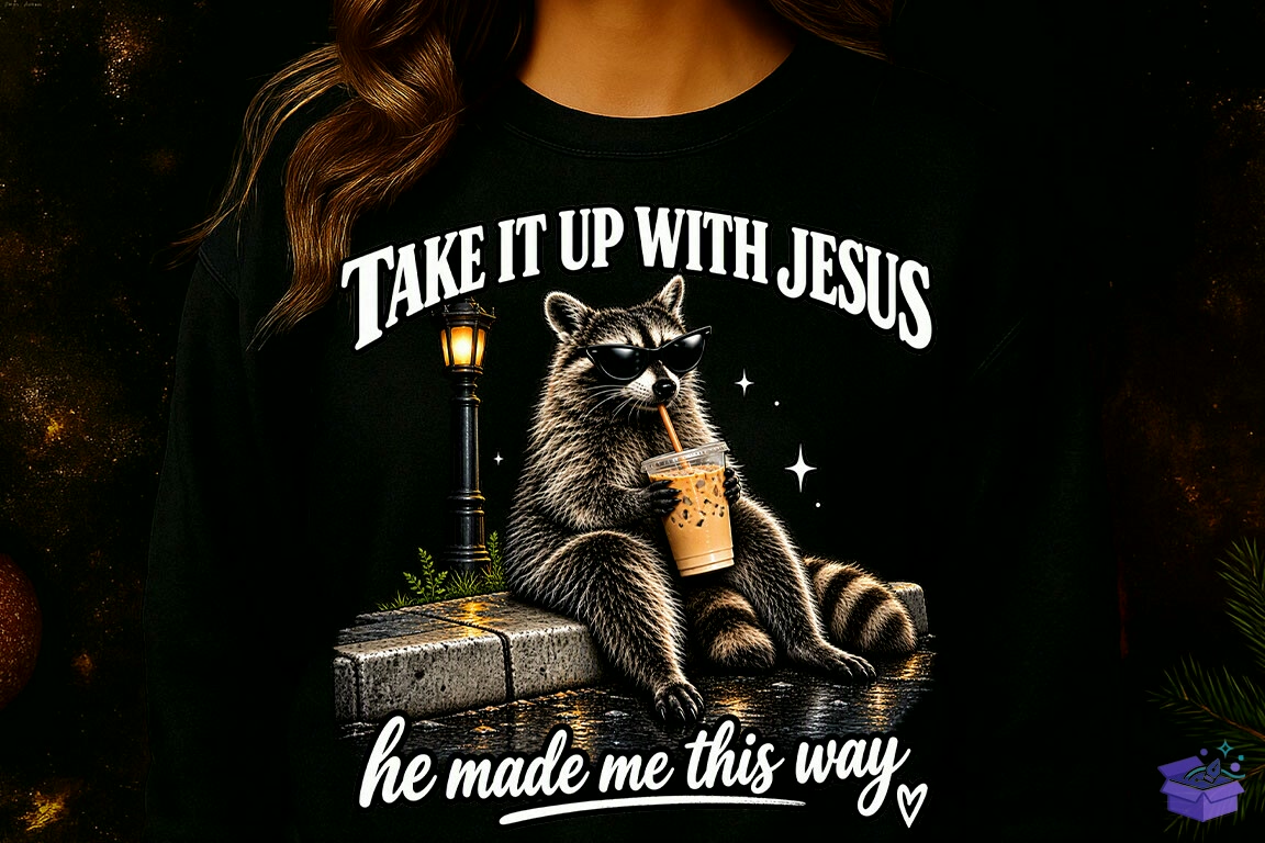 Jesus Raccoon Christian Quote PNG - DTF & Süblimasyon Baskı Tasarımı (SVG, DXF, EPS, PNG) - detaylı önizleme 3