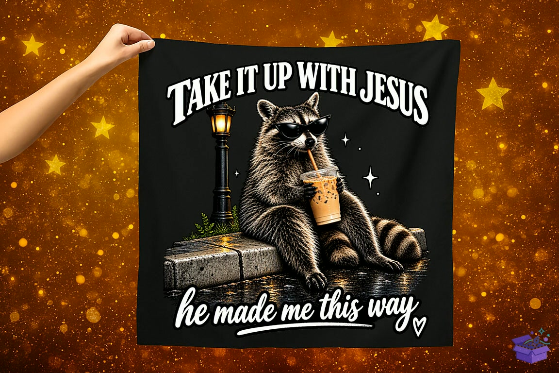 Jesus Raccoon Christian Quote PNG - DTF & Süblimasyon Baskı Tasarımı (SVG, DXF, EPS, PNG) - detaylı önizleme 5