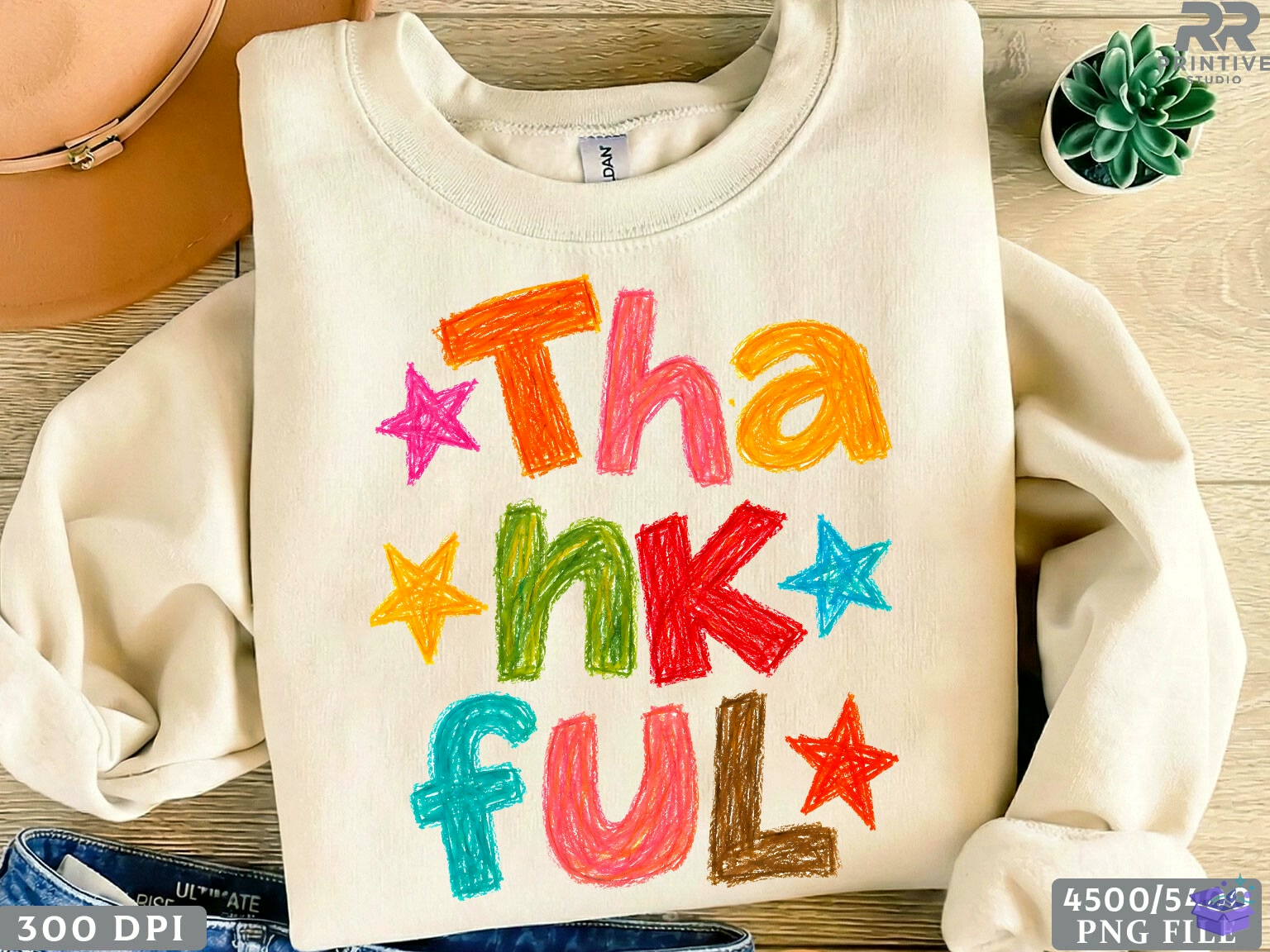 Trendy Hand Drawn Preppy Thankful PNG - DTF & Süblimasyon Baskı Tasarımı (SVG, DXF, EPS, PNG) - detaylı önizleme 2