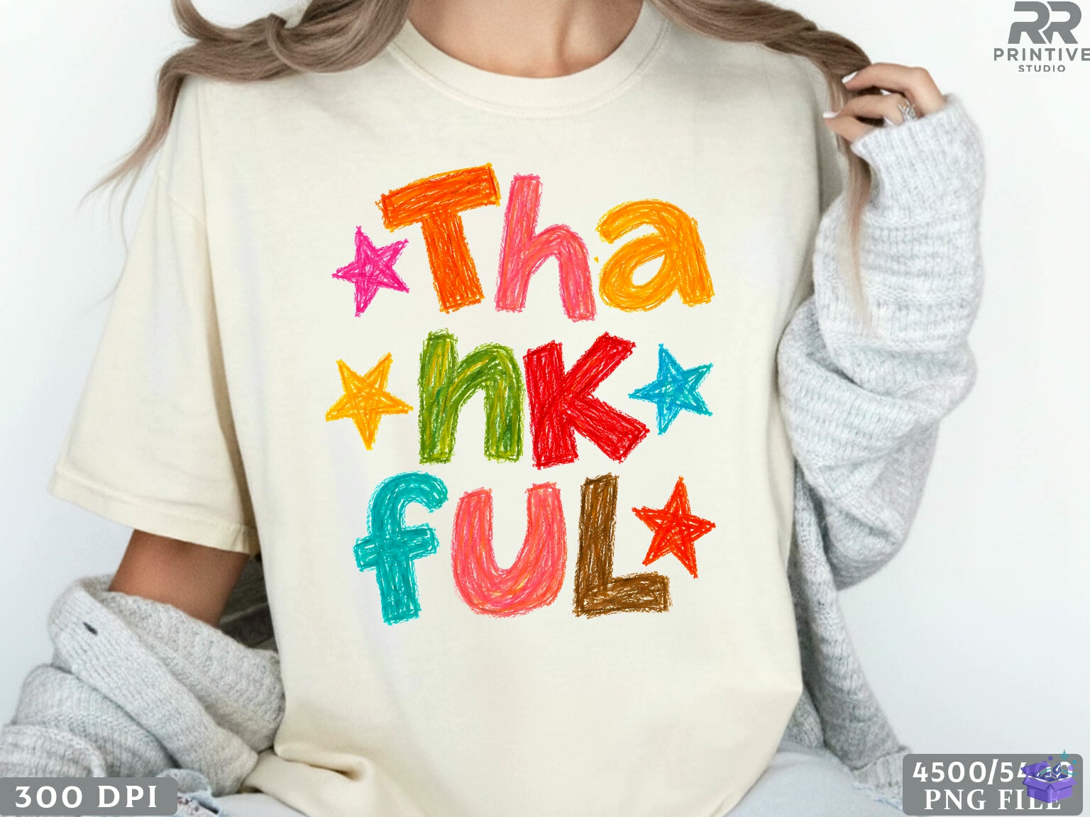 Trendy Hand Drawn Preppy Thankful PNG - DTF & Süblimasyon Baskı Tasarımı (SVG, DXF, EPS, PNG) - detaylı önizleme 4
