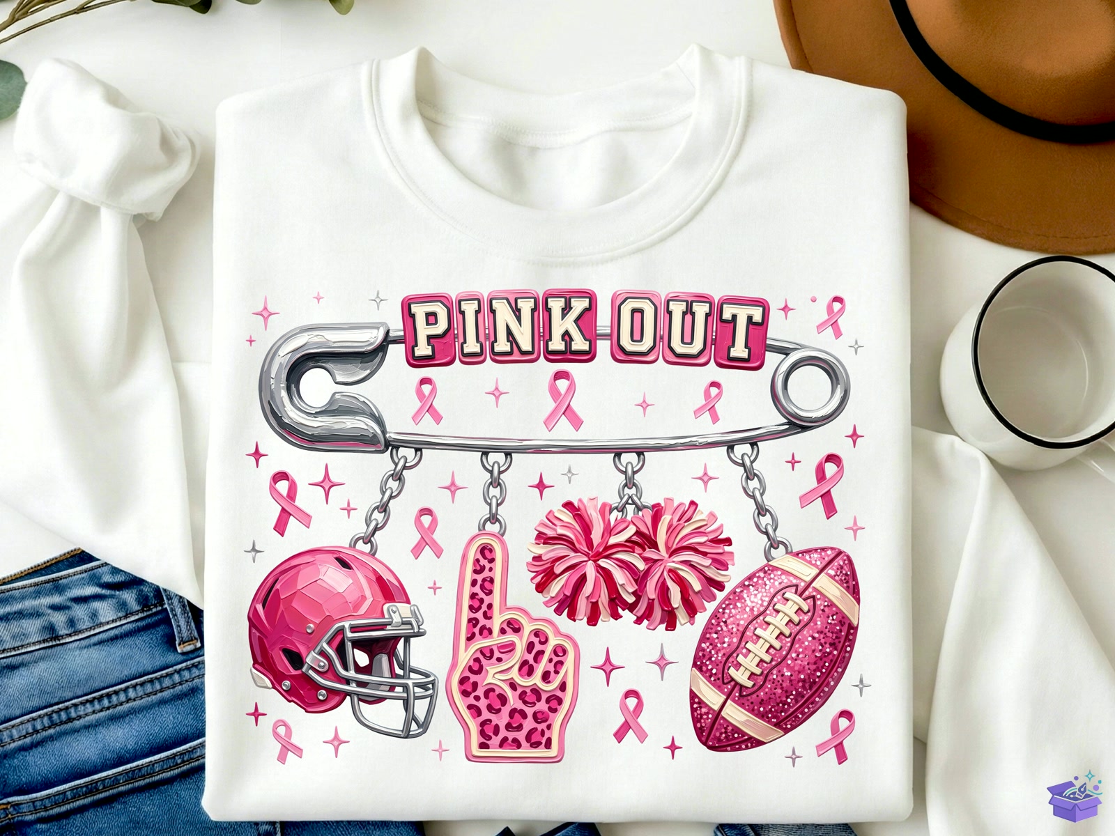 Pink Out Football Breast Cancer PNG - DTF & Süblimasyon Baskı Tasarımı (SVG, DXF, EPS, PNG) - detaylı önizleme 2