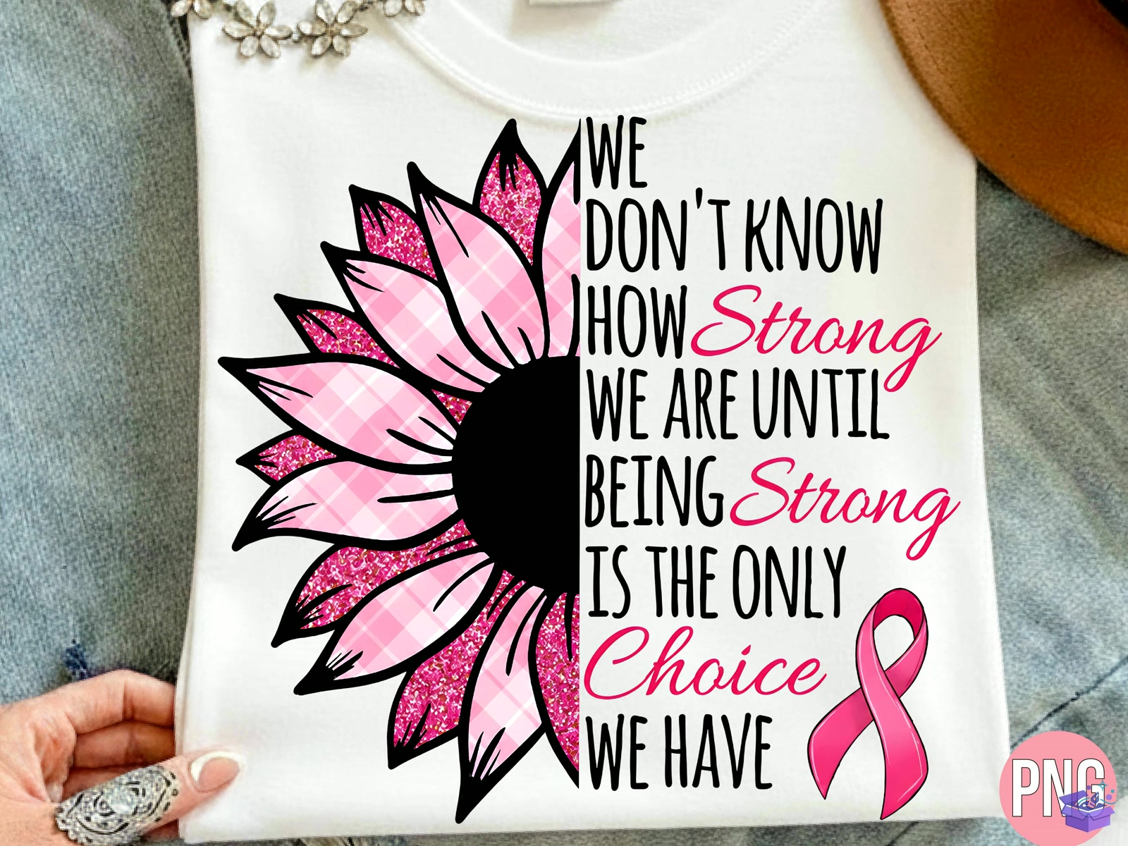 Breast Cancer Sunflower PNG T Shirt - DTF & Süblimasyon Baskı Tasarımı (SVG, DXF, EPS, PNG) - detaylı önizleme 2