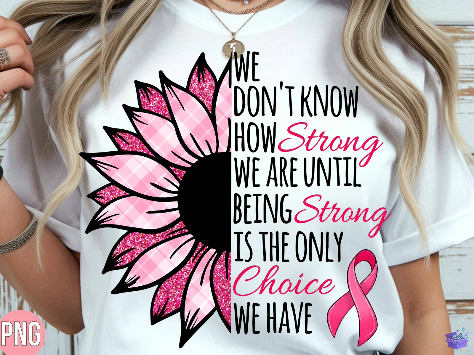 Breast Cancer Sunflower PNG T Shirt - DTF & Süblimasyon Baskı Tasarımı (SVG, DXF, EPS, PNG) - detaylı önizleme 4