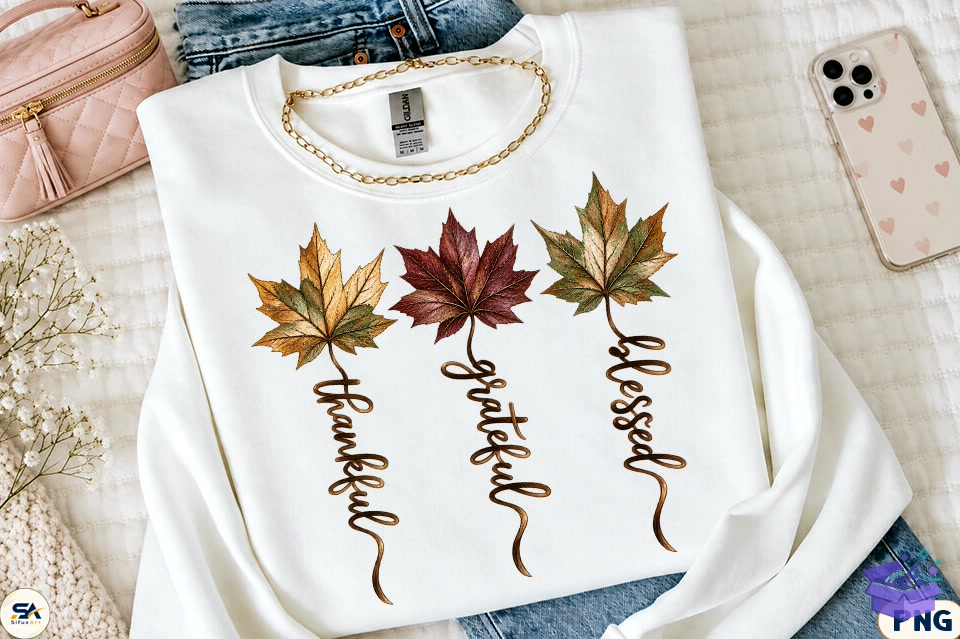Thankful Grateful Blessed Thanksgiving - DTF & Süblimasyon Baskı Tasarımı (SVG, DXF, EPS, PNG) - DTF Baskı Tasarımları İndir (DXF, SVG, EPS)