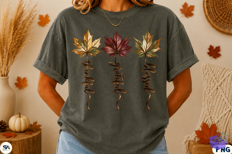 Thankful Grateful Blessed Thanksgiving - DTF & Süblimasyon Baskı Tasarımı (SVG, DXF, EPS, PNG) - detaylı önizleme 2