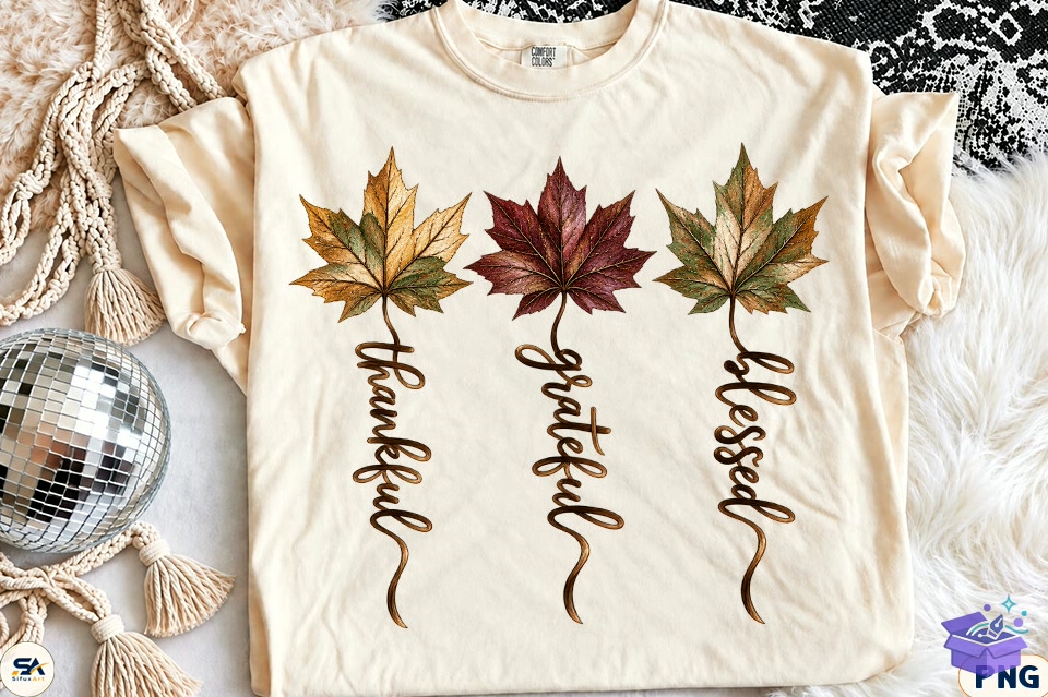 Thankful Grateful Blessed Thanksgiving - DTF & Süblimasyon Baskı Tasarımı (SVG, DXF, EPS, PNG) - detaylı önizleme 3