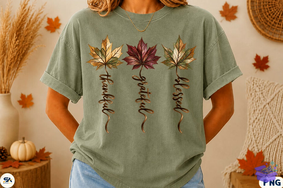 Thankful Grateful Blessed Thanksgiving - DTF & Süblimasyon Baskı Tasarımı (SVG, DXF, EPS, PNG) - detaylı önizleme 4