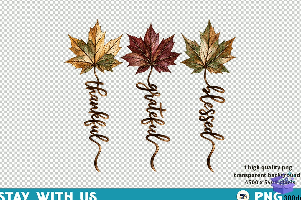 Thankful Grateful Blessed Thanksgiving - DTF & Süblimasyon Baskı Tasarımı (SVG, DXF, EPS, PNG) - detaylı önizleme 6