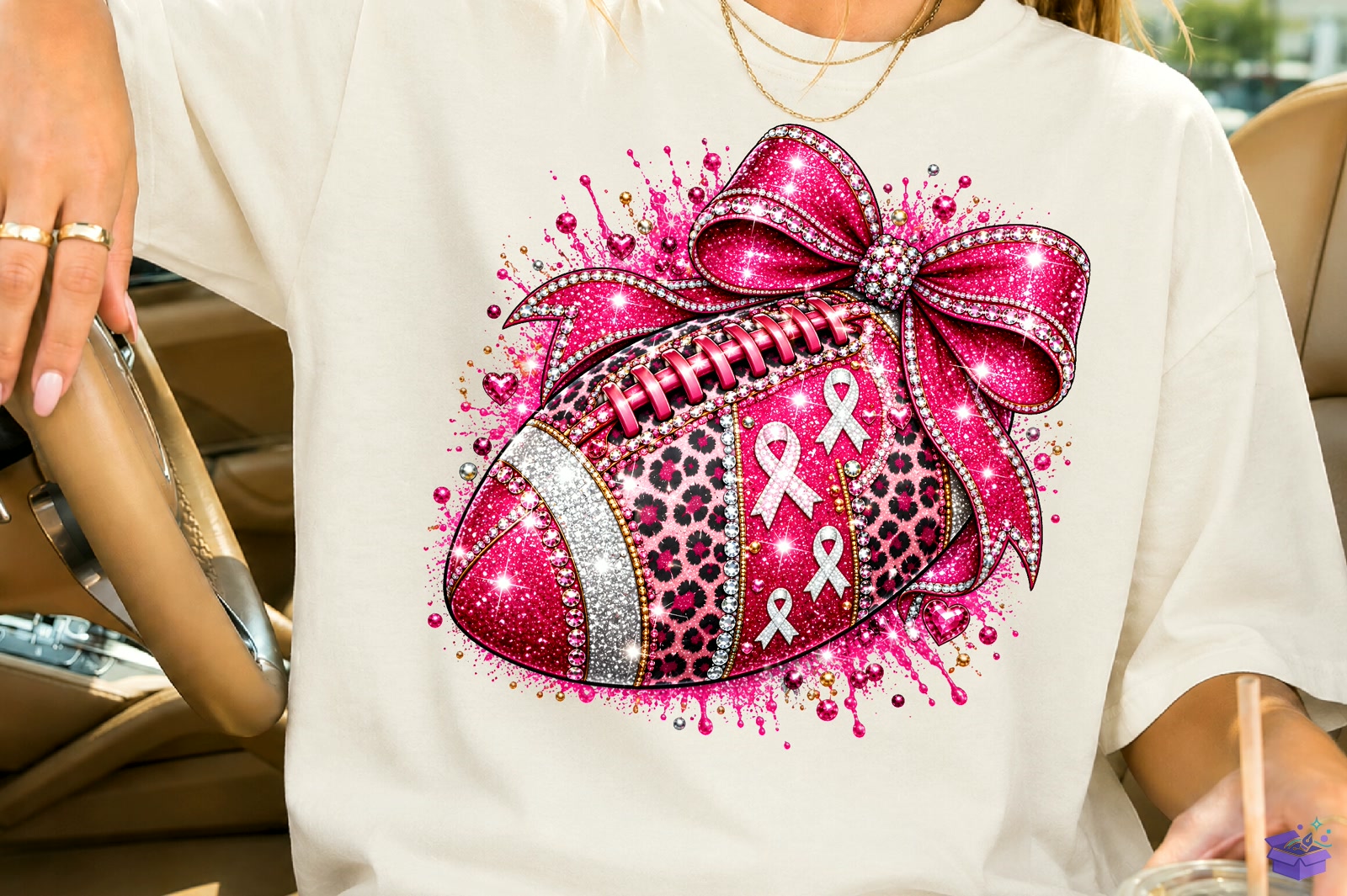 Rhinestone Breast Cancer Football PNG - DTF & Süblimasyon Baskı Tasarımı (SVG, DXF, EPS, PNG) - detaylı önizleme 2