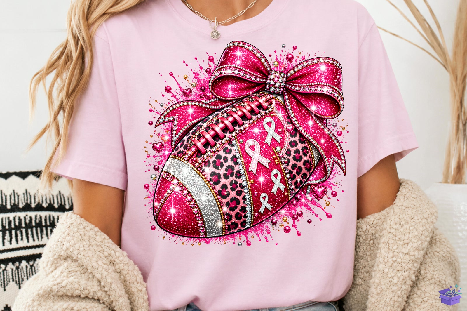 Rhinestone Breast Cancer Football PNG - DTF & Süblimasyon Baskı Tasarımı (SVG, DXF, EPS, PNG) - detaylı önizleme 3