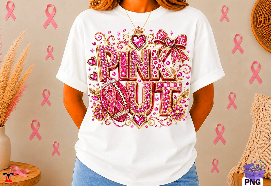 Glitter Pink Out Breast Cancer Awareness - DTF & Süblimasyon Baskı Tasarımı (SVG, DXF, EPS, PNG) - detaylı önizleme 2