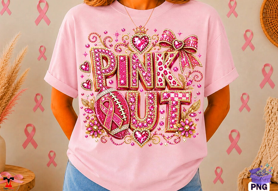 Glitter Pink Out Breast Cancer Awareness - DTF & Süblimasyon Baskı Tasarımı (SVG, DXF, EPS, PNG) - detaylı önizleme 3