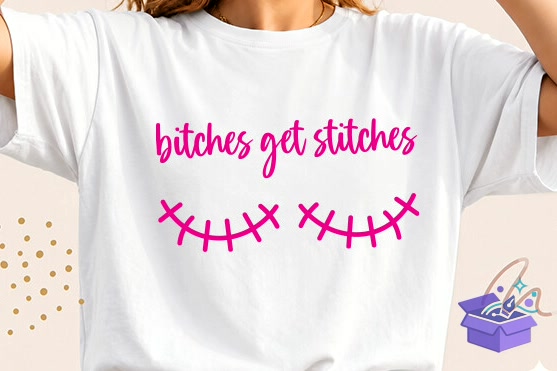 Bitches Get Stitches Png Breast Cancer - DTF & Süblimasyon Baskı Tasarımı (SVG, DXF, EPS, PNG) - detaylı önizleme 2