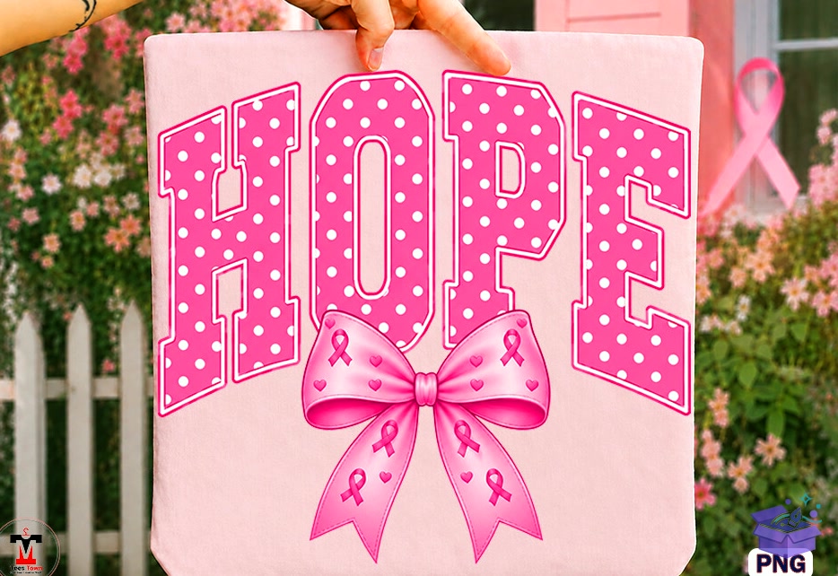Hope Breast Cancer Awareness Bow T Shirt - DTF & Süblimasyon Baskı Tasarımı (SVG, DXF, EPS, PNG) - DTF Baskı Tasarımları İndir (DXF, SVG, EPS)