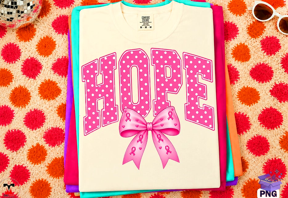 Hope Breast Cancer Awareness Bow T Shirt - DTF & Süblimasyon Baskı Tasarımı (SVG, DXF, EPS, PNG) - detaylı önizleme 2