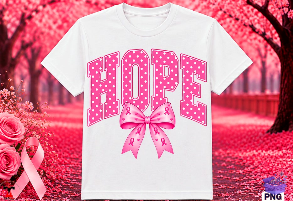 Hope Breast Cancer Awareness Bow T Shirt - DTF & Süblimasyon Baskı Tasarımı (SVG, DXF, EPS, PNG) - detaylı önizleme 3