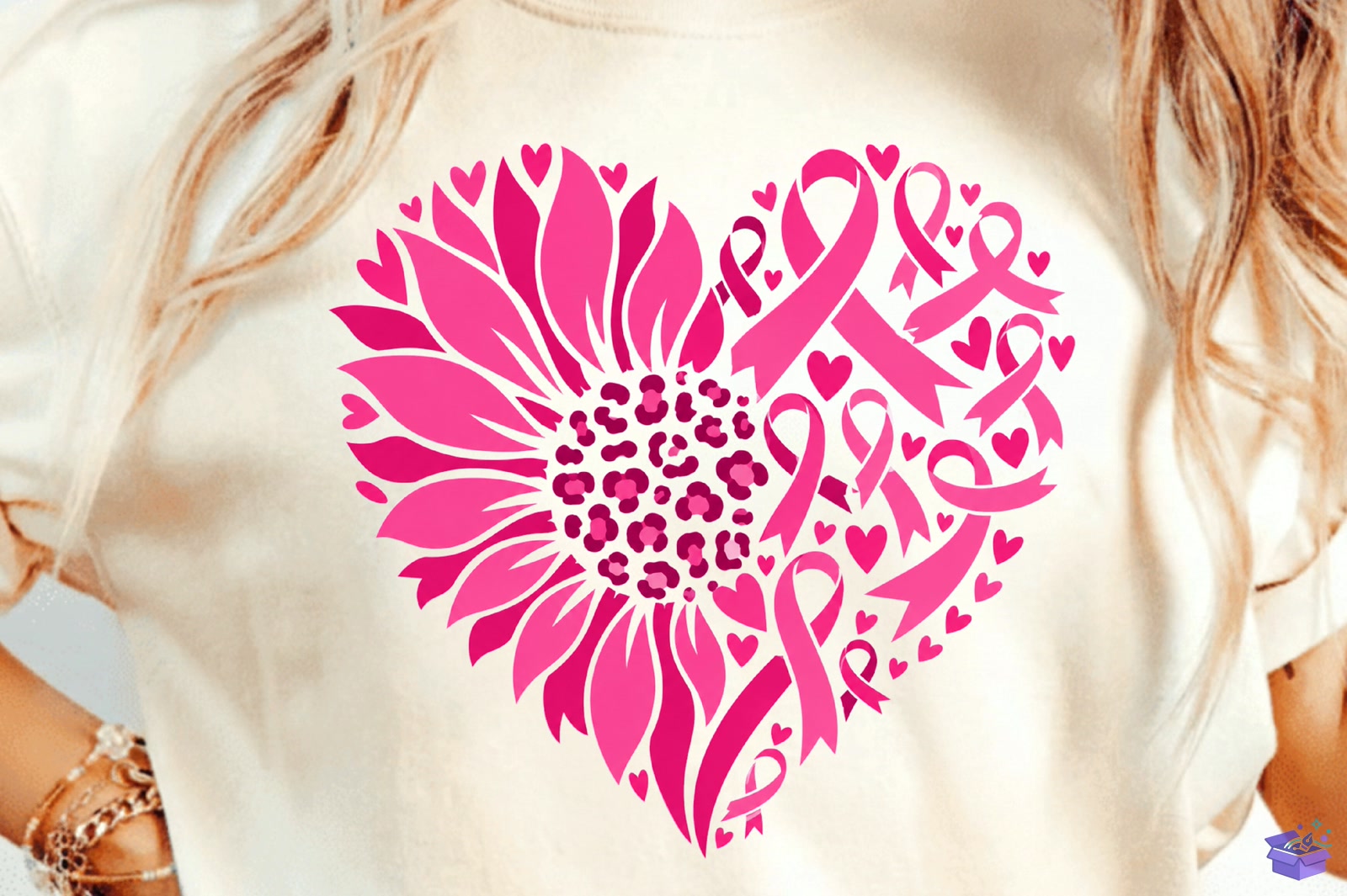 Breast Cancer Awareness Pink Sunflower - DTF & Süblimasyon Baskı Tasarımı (SVG, DXF, EPS, PNG) - detaylı önizleme 2