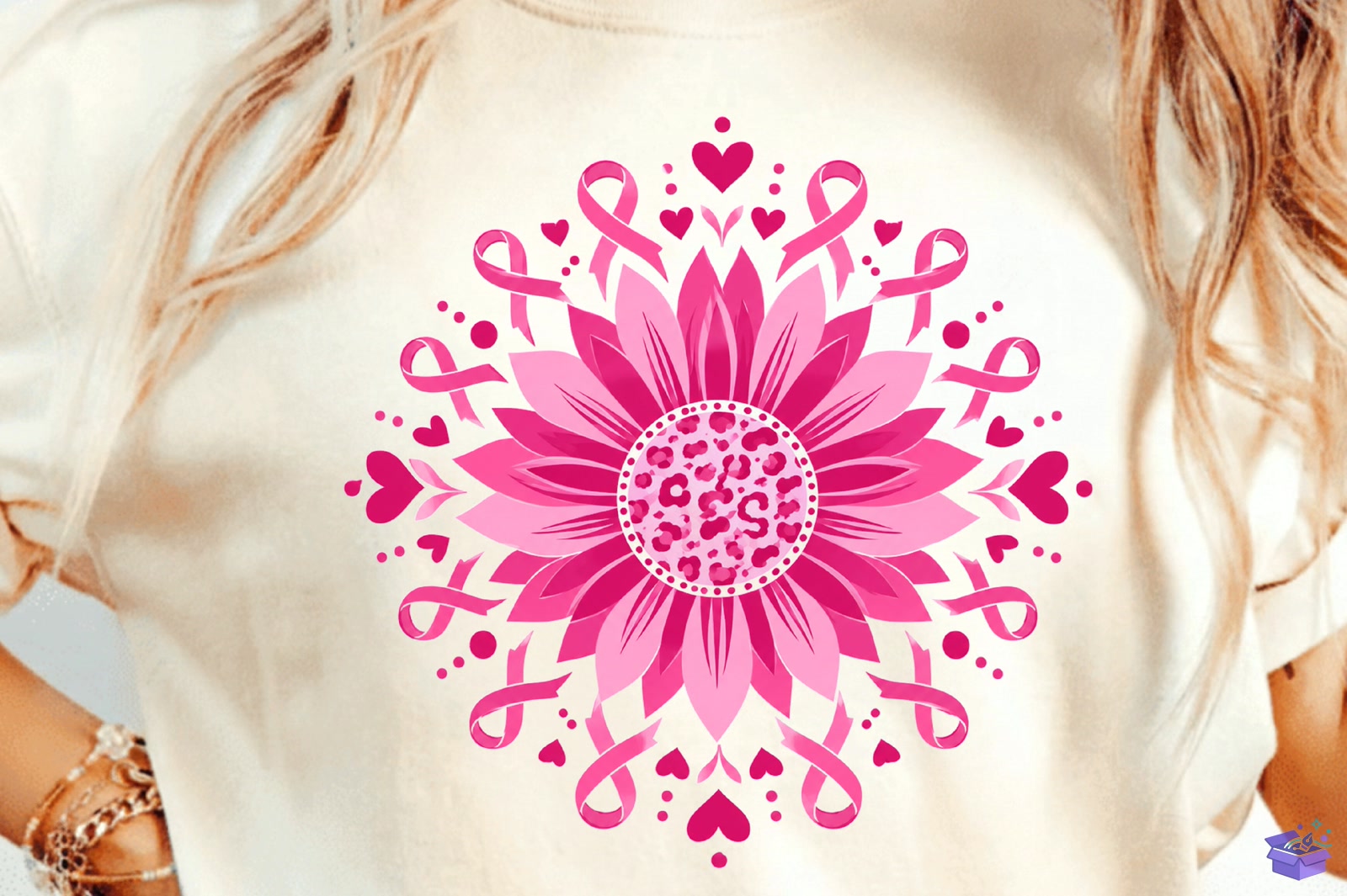 Breast Cancer Awareness Pink Sunflower - DTF & Süblimasyon Baskı Tasarımı (SVG, DXF, EPS, PNG) - detaylı önizleme 3