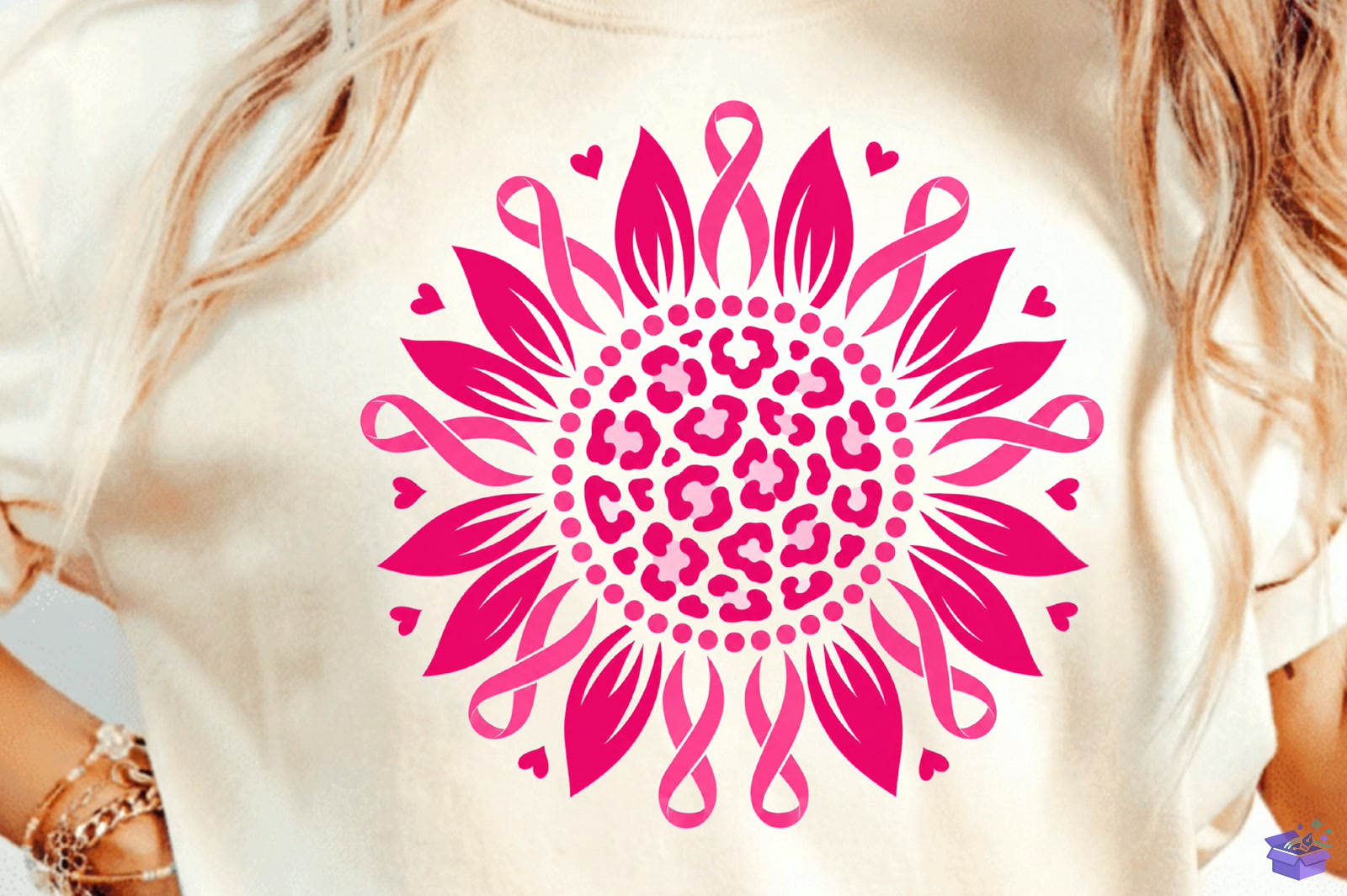 Breast Cancer Awareness Pink Sunflower - DTF & Süblimasyon Baskı Tasarımı (SVG, DXF, EPS, PNG) - detaylı önizleme 4