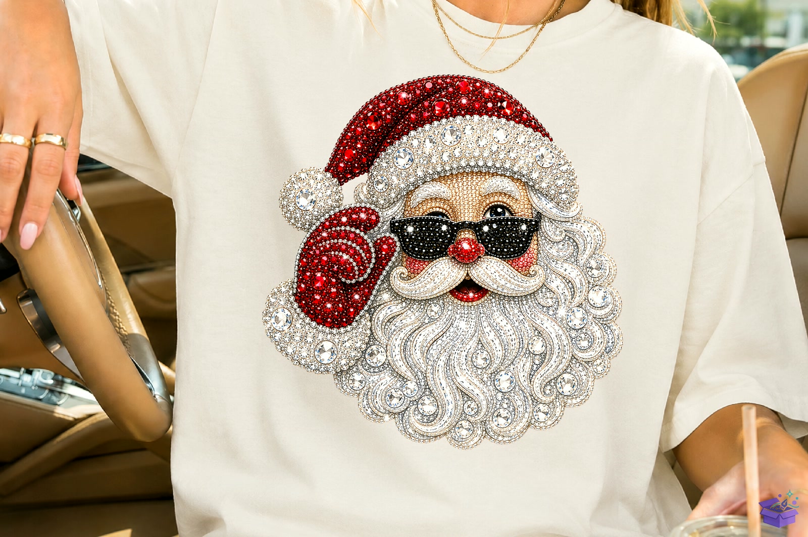 Santa Claus Rhinestone Yılbaşı PNG - DTF & Süblimasyon Baskı Tasarımı (SVG, DXF, EPS, PNG) - detaylı önizleme 2