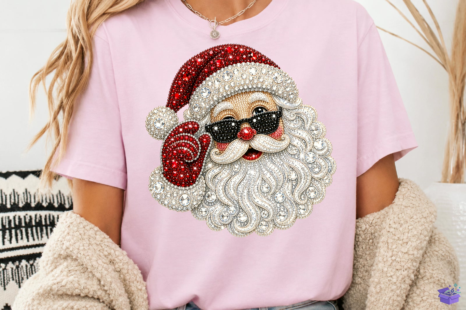 Santa Claus Rhinestone Yılbaşı PNG - DTF & Süblimasyon Baskı Tasarımı (SVG, DXF, EPS, PNG) - detaylı önizleme 3