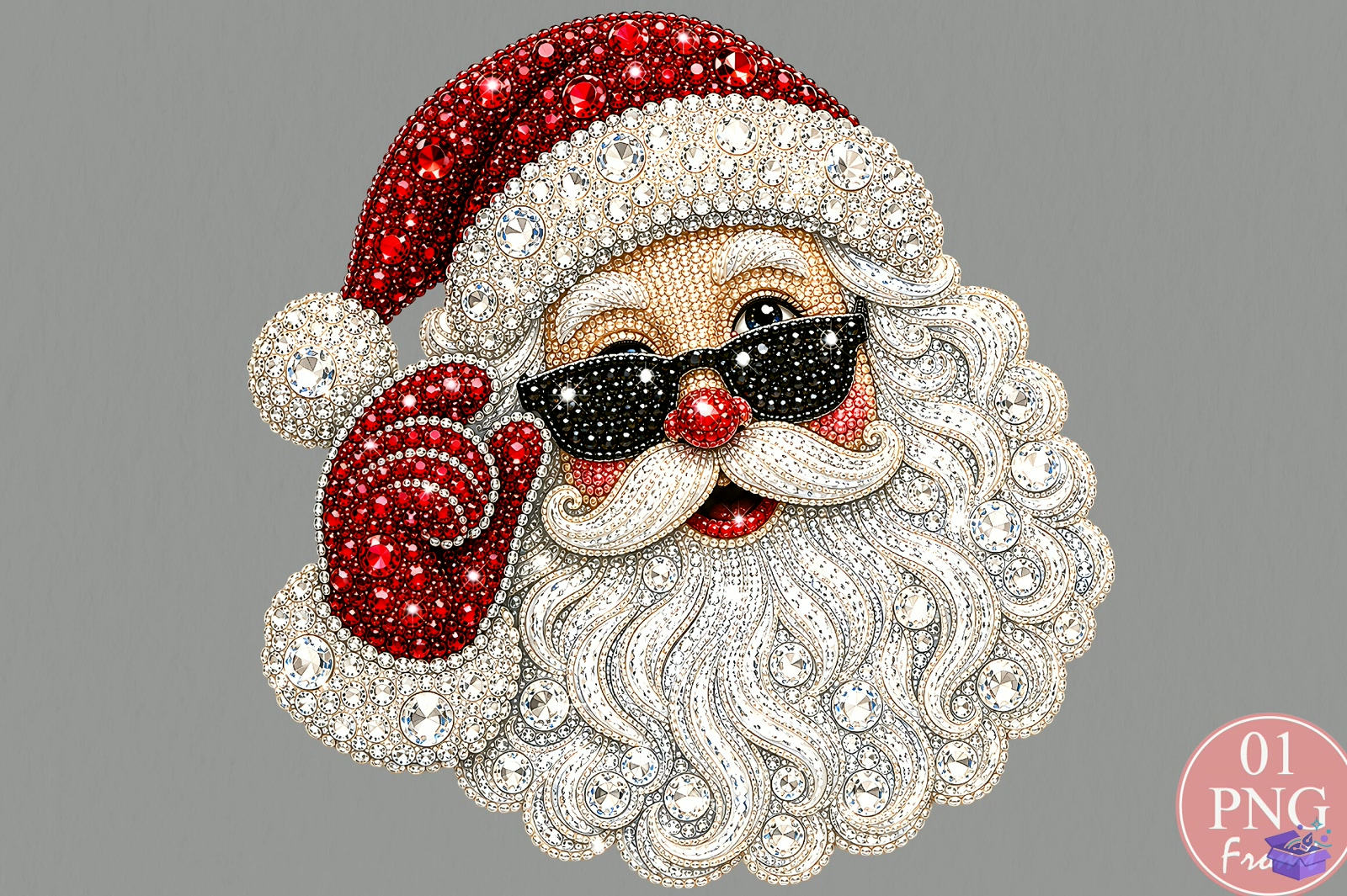 Santa Claus Rhinestone Yılbaşı PNG - DTF & Süblimasyon Baskı Tasarımı (SVG, DXF, EPS, PNG) - detaylı önizleme 5