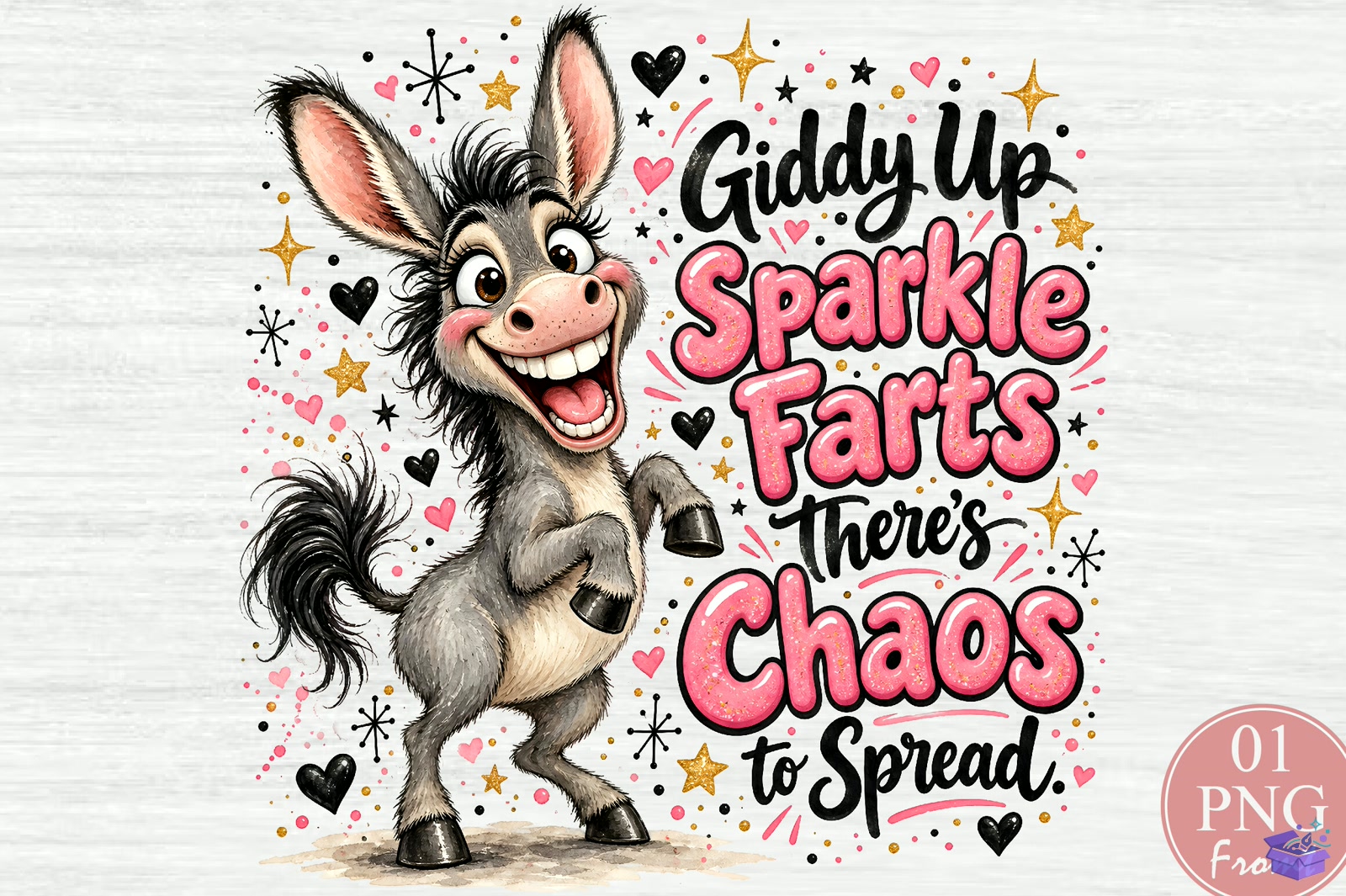 Funny Donkey PNG – Sparkle Farts - DTF & Süblimasyon Baskı Tasarımı (SVG, DXF, EPS, PNG) - DTF Baskı Tasarımları İndir (DXF, SVG, EPS)