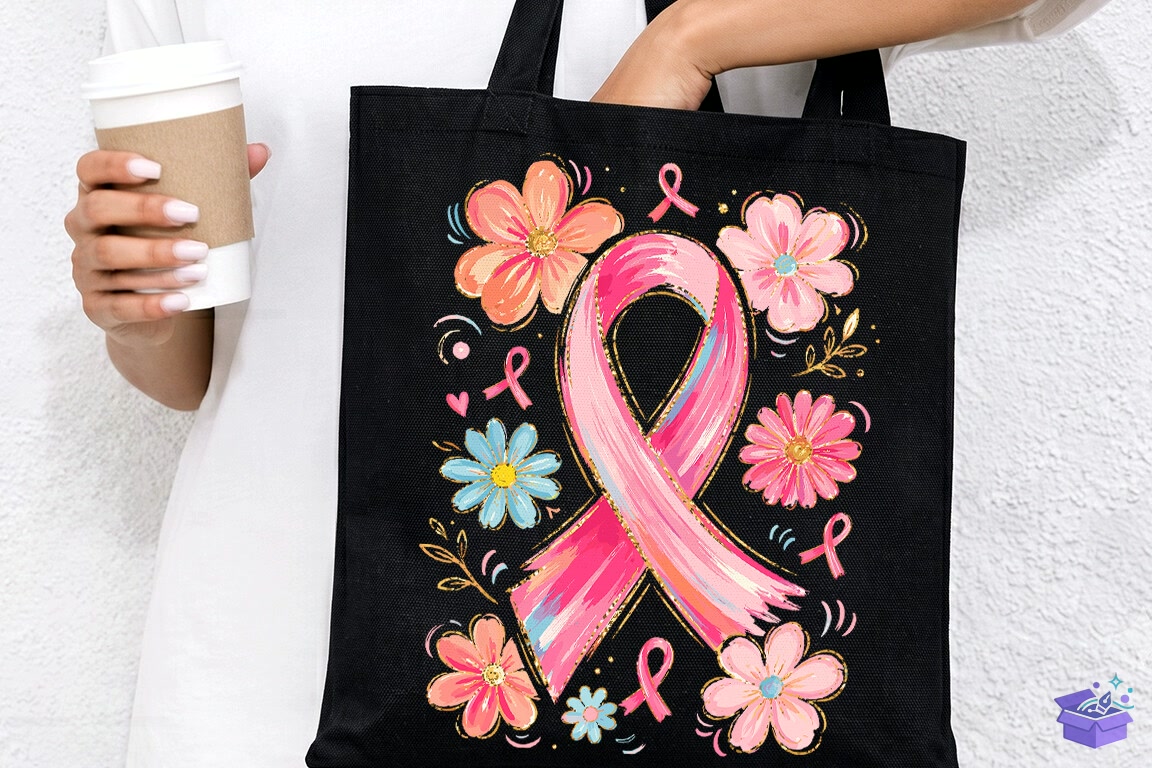 Floral Pink Ribbon Breast Cancer PNG - DTF & Süblimasyon Baskı Tasarımı (SVG, DXF, EPS, PNG) - detaylı önizleme 3