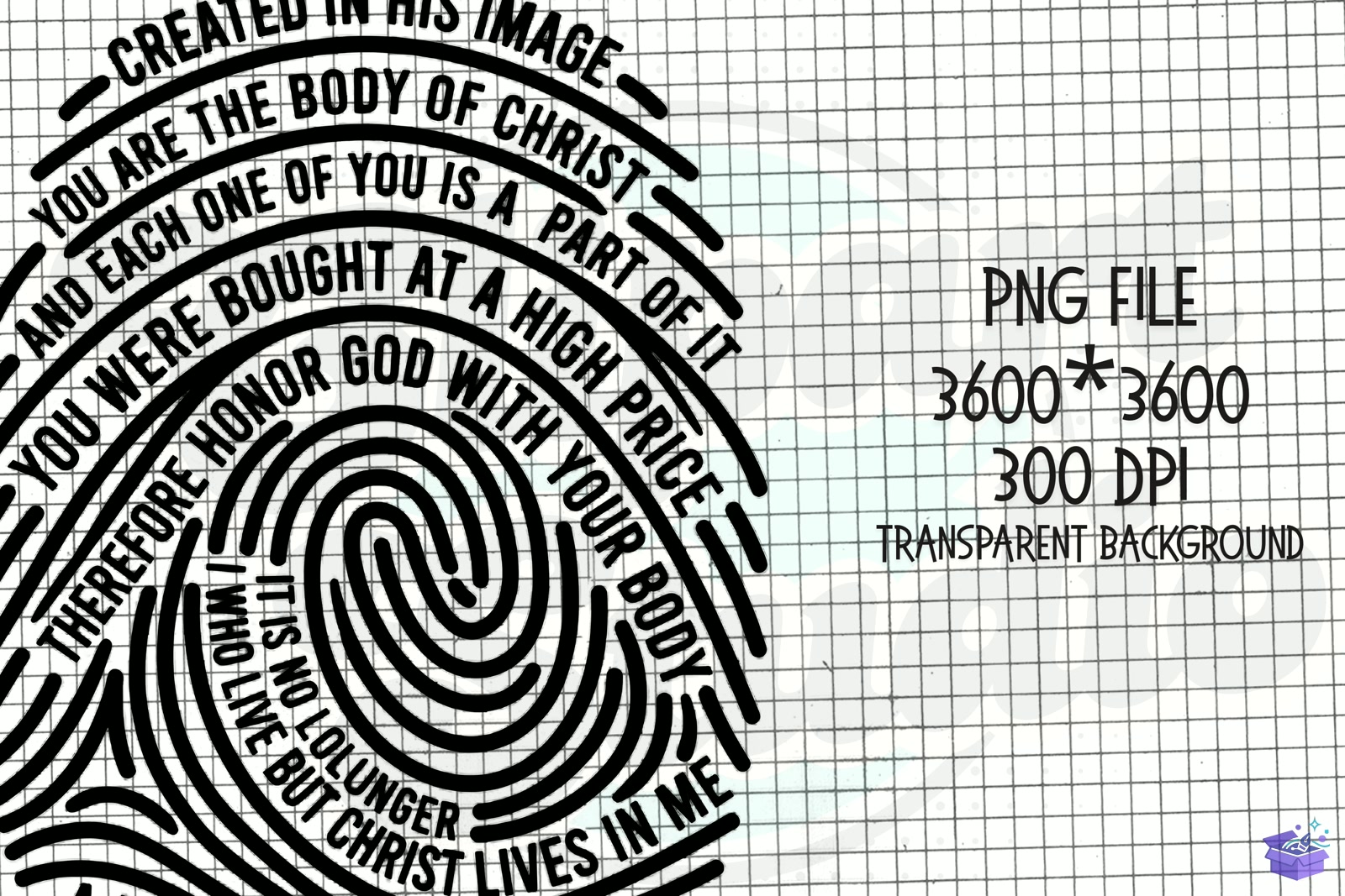 Christian Bible Verse Fingerprint PNG - DTF & Süblimasyon Baskı Tasarımı (SVG, DXF, EPS, PNG) - detaylı önizleme 2