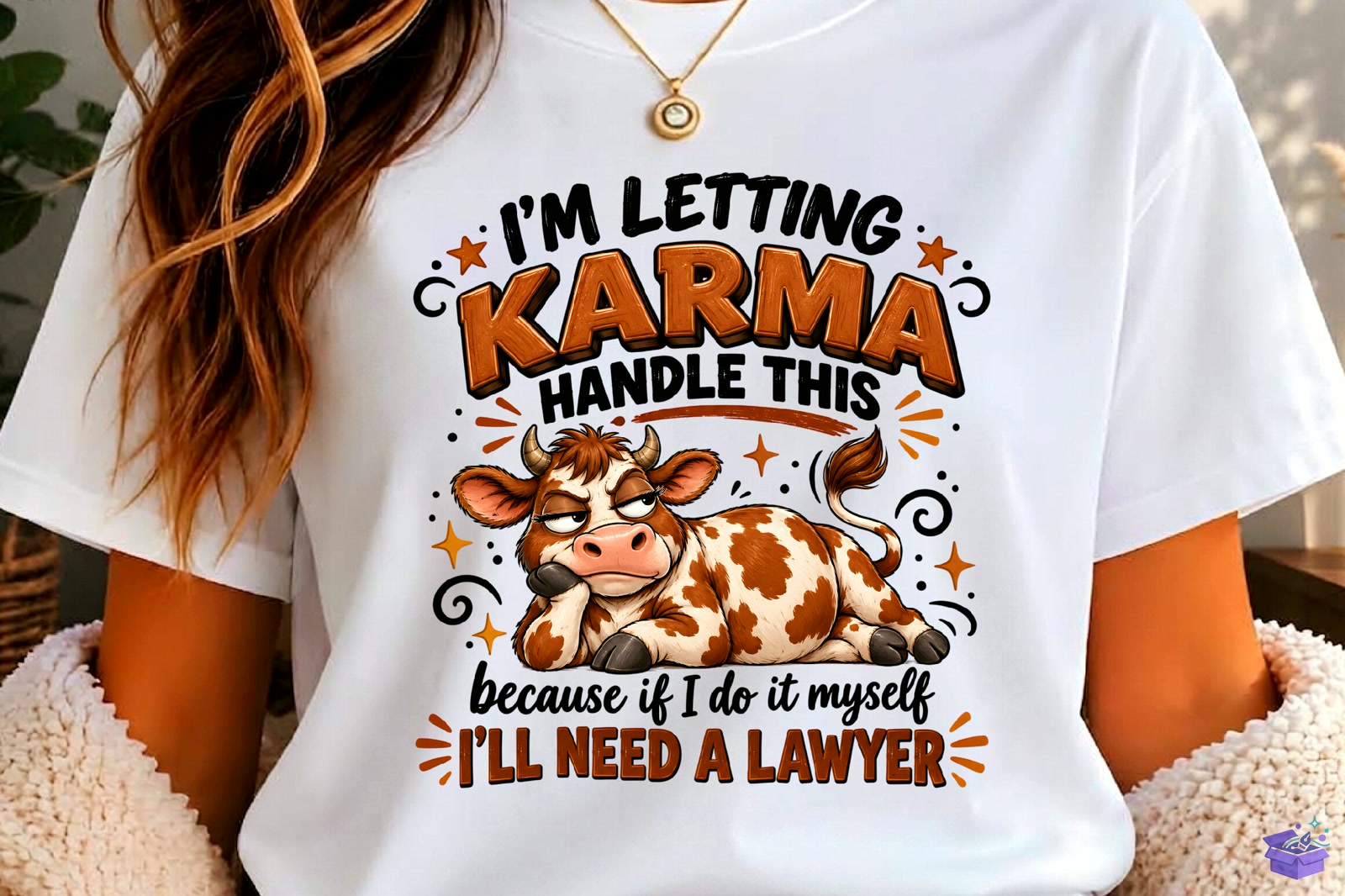 I'm Letting Karma Handle This Cow PNG - DTF & Süblimasyon Baskı Tasarımı (SVG, DXF, EPS, PNG) - detaylı önizleme 2