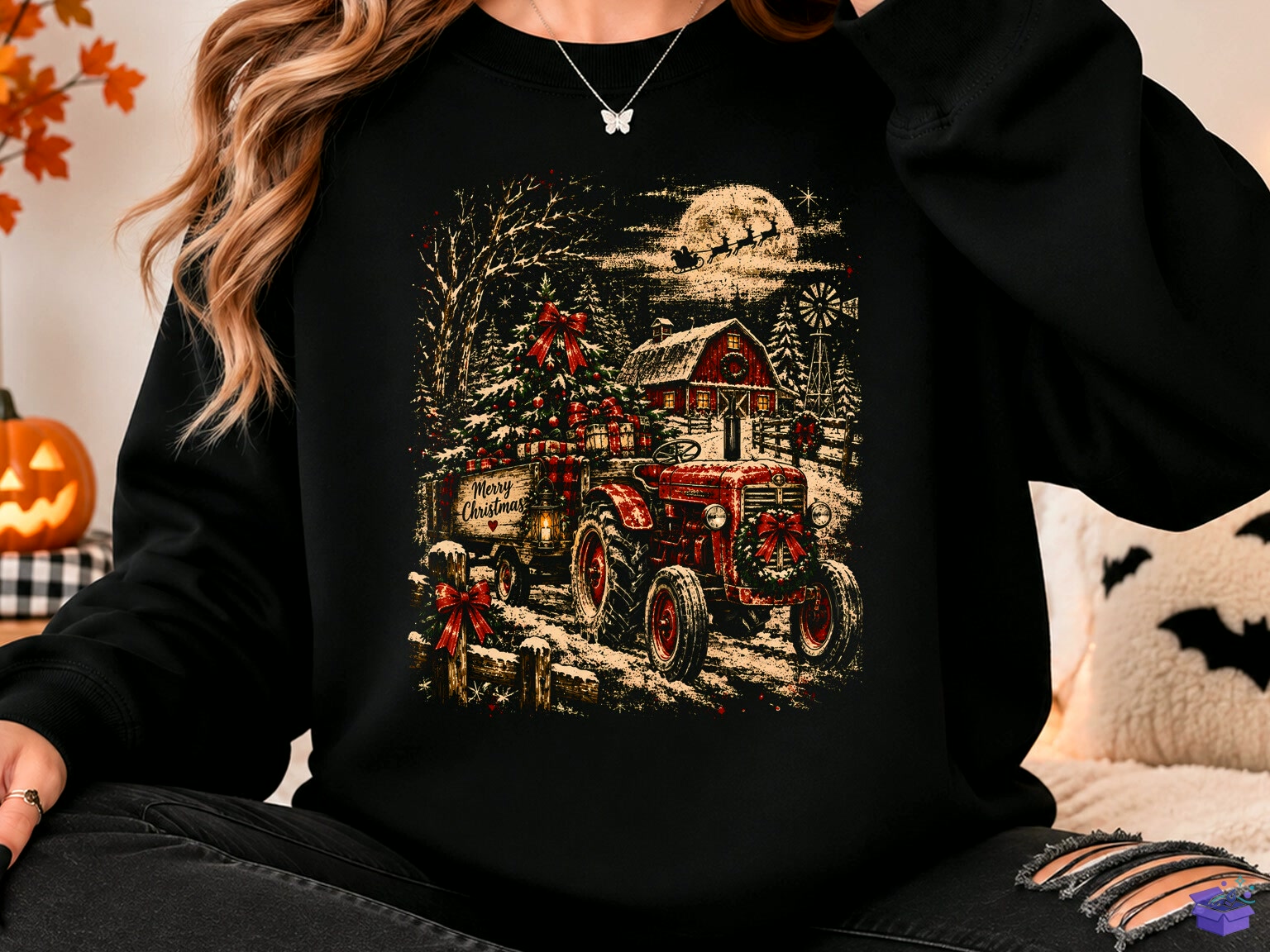 Yılbaşı Farm Tractor Winter Scene PNG - DTF & Süblimasyon Baskı Tasarımı (SVG, DXF, EPS, PNG) - detaylı önizleme 2