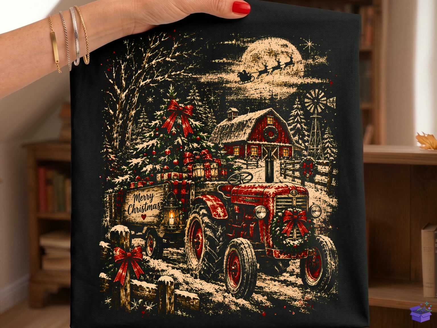 Yılbaşı Farm Tractor Winter Scene PNG - DTF & Süblimasyon Baskı Tasarımı (SVG, DXF, EPS, PNG) - detaylı önizleme 3